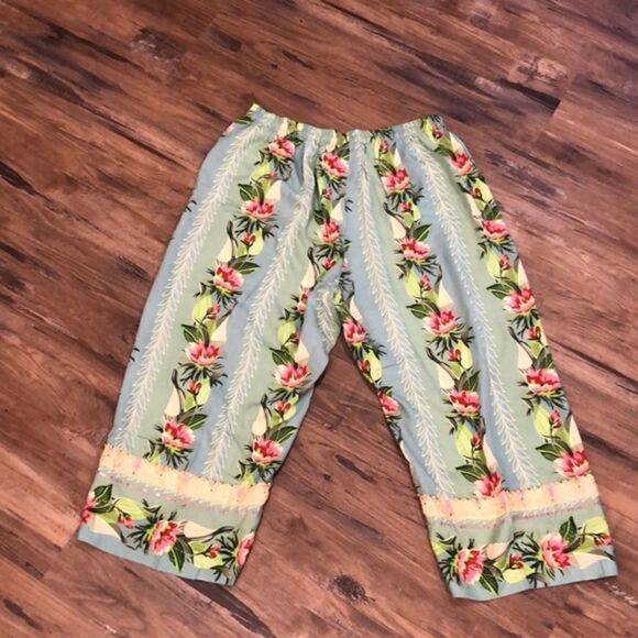 VNT 90’s tropical rayon capri palazzo beaded flowing lightweight summer pants - Picture 2 of 11